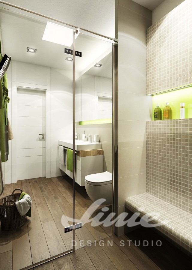 Moderní koupelna s jasně zelenými detaily
