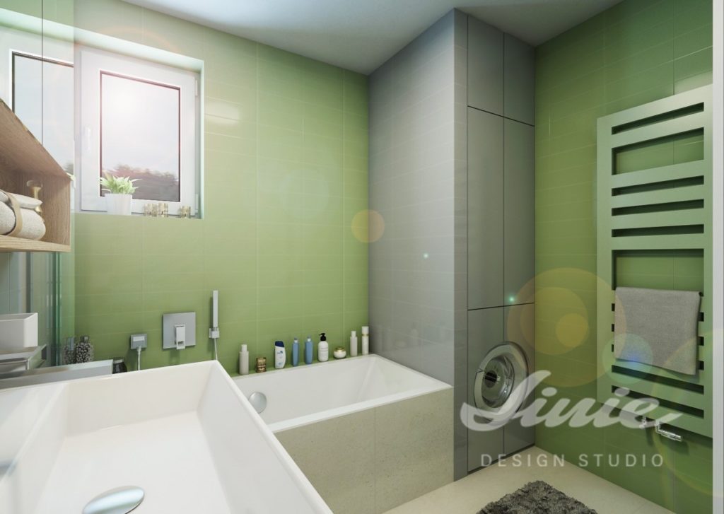 Moderní koupelna v hráškově zelených odstínech