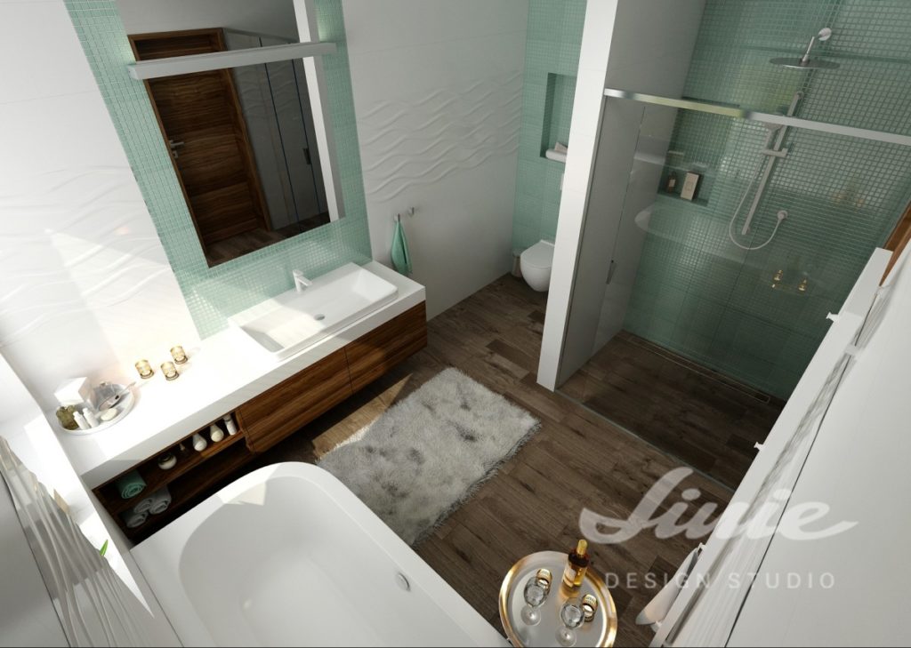 Koupelna s hráškově zelenými detaily
