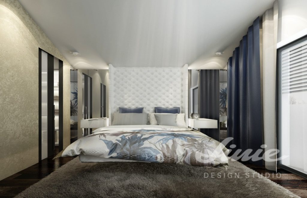 Inspirace pro ložnice v neutrálních barvách s modrými detaily